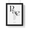 Peace framed Bible verse wall art inspired by John 14:27, black frame with black and white scripture typography