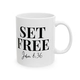 Faith Culture - Set Free John 8:36 Christian Mug, 11oz & 15oz | Bold Bible Verse Coffee Cup