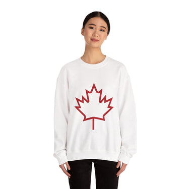 Faith Culture – Outline Maple Leaf Crewneck Sweatshirt – White | Minimalist Canadian Heritage Look