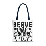 Faith Culture - Serve One Another in Love Christian Tote Bag - Galatians 5:13 Bible Verse 18" × 18'' Navy