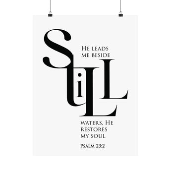Faith Culture Still Psalm 23:2 Christian Matte Poster | Minimal Typography Scripture Wall Art Print