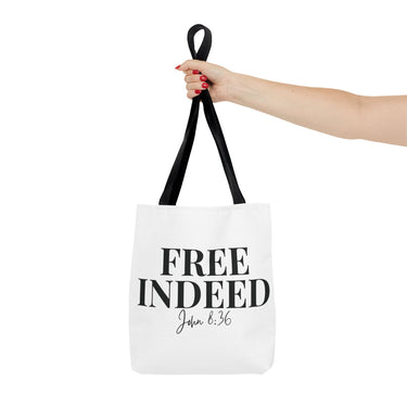 Faith Culture – Free Indeed Christian Tote Bag | John 8:36 Bible Verse Tote