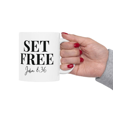 Faith Culture - Set Free John 8:36 Christian Mug, 11oz & 15oz | Bold Bible Verse Coffee Cup
