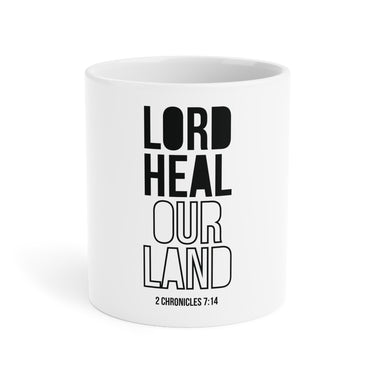 Lord Heal Our Land Christian Mug | 2 Chronicles 7:14 Scripture Gift 20oz White