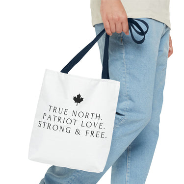 Faith Culture – True North Strong & Free Tote Bag | Minimalist Anthem-Inspired Canadian Carryall 13" × 13'' Navy