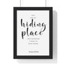 My Hiding Place framed Bible verse wall art inspired by Psalm 119:114, black frame with black and white scripture typography