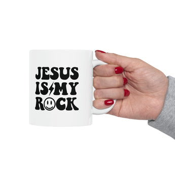 Faith Culture - Jesus is My Rock Ceramic Mug - Inspirational Christian Coffee Cup, 11oz