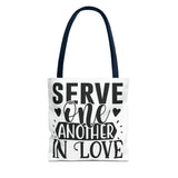 Faith Culture - Serve One Another in Love Christian Tote Bag - Galatians 5:13 Bible Verse 13" × 13'' Navy