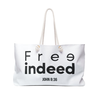 Free Indeed Christian Weekender Tote Bag | John 8:36 Bible Verse Gift 24" × 13"