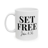 Faith Culture - Set Free John 8:36 Christian Mug, 11oz & 15oz | Bold Bible Verse Coffee Cup
