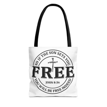 Faith Culture – So If the Son Sets You Free John 8:36 Christian Tote Bag 13" × 13'' Black