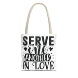Faith Culture - Serve One Another in Love Christian Tote Bag - Galatians 5:13 Bible Verse 13" × 13'' Beige