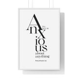 Do Not Be Anxious framed Christian wall art inspired by Philippians 4:6, white frame with black and white scripture typography