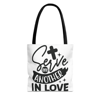 Faith Culture - Serve One Another in Love Christian Tote Bag - Galatians 5:13 Bible Verse 13" × 13'' Black