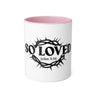 Faith Culture - So Loved John 3:16 Accent Mug – White and Black | Crown of Thorns Christian Coffee Cup (11oz) Pink 11oz
