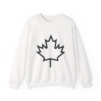 Faith Culture – Black Outline Maple Leaf Crewneck Sweatshirt – White | Bold & Minimal Canadian Pride White