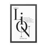 Like a Lion Proverbs 30:30 Minimalist Scripture Framed Wall Art 20″ x 30″ (Vertical) Black Frame