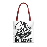 Faith Culture - Serve One Another in Love Christian Tote Bag - Galatians 5:13 Bible Verse 16" × 16'' Red