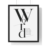 Your Word Is a Lamp framed Christian wall art inspired by Psalm 119:105, black frame with black and white scripture typography