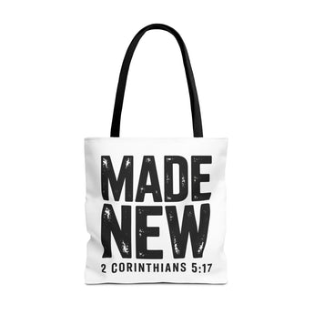 Made New Tote Bag | 2 Corinthians 5:17 18" × 18'' Black