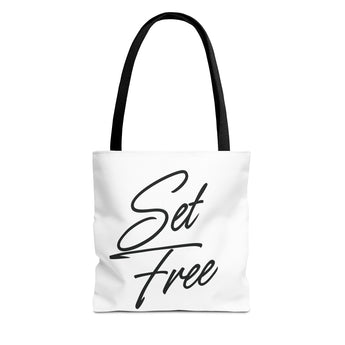 Faith Culture – Set Free Christian Tote Bag | Inspirational Faith Statement Tote 13" × 13'' Black