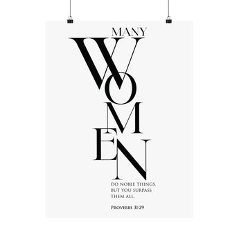 Faith Culture Many Women Do Noble Things Proverbs 31:29 Christian Matte Poster | Minimalist Scripture Wall Art Print