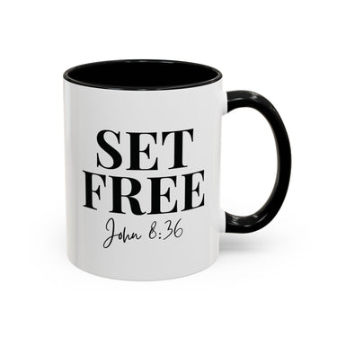 Faith Culture - Set Free John 8:36 Accent Christian Mug, 11oz & 15oz | Inspirational Color Contrast Coffee Cup