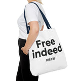 Free Indeed Christian Tote Bag | John 8:36 Bible Verse Gift