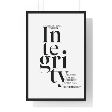 Faith Culture - Proverbs 20:7 Christian Scripture Wall Art Walk in Integrity 20" x 30" Black