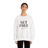 Faith Culture – Set Free John 8:36 Unisex Crewneck Sweatshirt – White | Bold Scripture-Based Christian Apparel