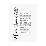 Faith Culture - Sons and Daughters Christian Poster 2 Corinthians 6:18 Scripture Wall Art 12" x 16" Matte