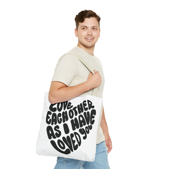 Faith Culture - Love One Another Christian Tote Bag - Bible Verse John 13:34 18" × 18'' Beige