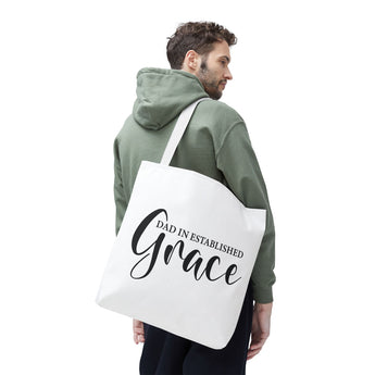 Faith Culture - Dad in Established Grace Christian Tote Bag | Father’s Day Gift 18" × 18'' White