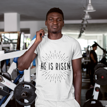Faith Culture - He Is Risen Easter Unisex Softstyle T-Shirt – White | Minimal Christian Resurrection Tee