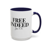 Faith Culture - Free Indeed John 8:36 Christian Accent Mug, 11oz & 15oz | Bold Faith Declaration 15oz Navy