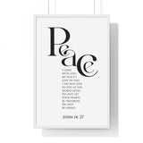 Peace Bold Verse framed Christian wall art inspired by John 14:27, white frame with black and white scripture typography