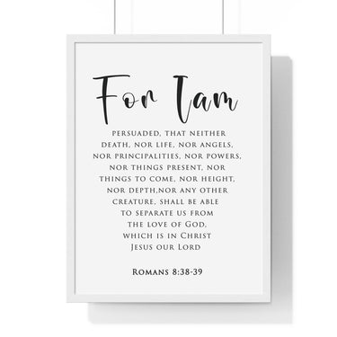 Nothing Can Separate Us framed Christian wall art inspired by Romans 8:38-39, white frame with black and white scripture typography