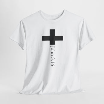 Faith Culture - John 3:16 Cross Cotton T Shirt – White | Minimalist Christian Graphic Tee