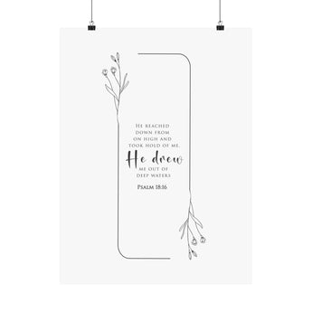 Faith Culture He Drew Me Out Of Deep Waters Psalm 18:16 Christian Matte Poster | Minimal Floral Scripture Wall Art Print