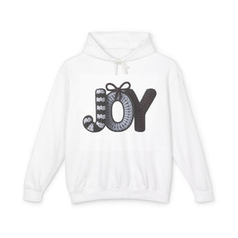 Faith Culture - JOY Knit Letters Unisex Christian Hoodie – White | Minimal Christmas Sweatshirt