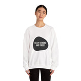 Faith Culture – Strong & Free Minimalist Maple Leaf Crewneck Sweatshirt – White | Cozy Canadian Pride Pullover