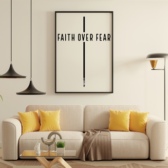 Faith Over Fear Christian Framed Wall Art | 2 Timothy 1:7 Scripture Decor