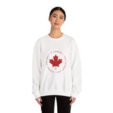 Faith Culture – O Canada Circle Maple Leaf Crewneck Sweatshirt – White with Red Print | Classic Canadian Heritage Pullover