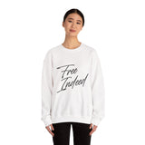 Faith Culture – Free Indeed Christian Crewneck Sweatshirt – White | Minimal Script Style Based on John 8:36