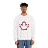 Faith Culture – Outline Maple Leaf Crewneck Sweatshirt – White | Minimalist Canadian Heritage Look