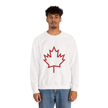 Faith Culture – Outline Maple Leaf Crewneck Sweatshirt – White | Minimalist Canadian Heritage Look