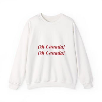 Faith Culture – O Canada Maple Circle Crewneck Sweatshirt – White & Black | Classic Monochrome Anthem Pullover White