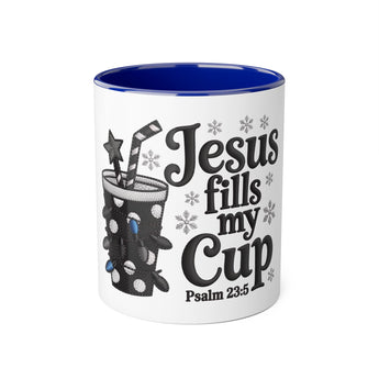 Faith Culture - Jesus Fills My Cup Psalm 23 Christian Christmas Mug, 11oz | Winter Scripture Coffee Cup