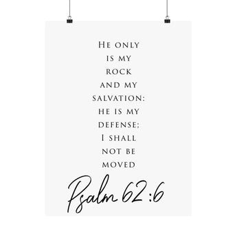 Faith Culture Rock And Salvation Psalm 62:6 Christian Matte Poster | Minimal Typography Scripture Wall Art Print