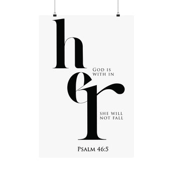 Faith Culture God Is Within Her Psalm 46:5 Christian Matte Poster | Minimal Typography Scripture Wall Art Print